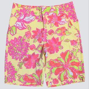 Lilly Pulitzer Resort Fit Bermuda Shorts Yellow Floral Print